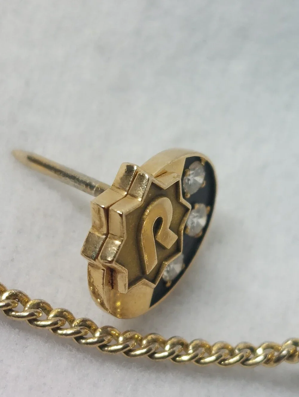 14K Gold Raytheon 20-Yr Service Award Pin, O.C. Tanner, 3 Diamonds - VTG Estate